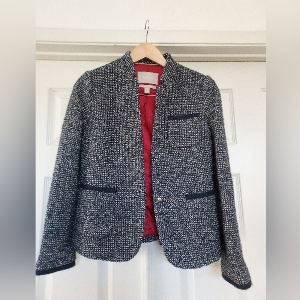 EUC Banana Republuc single button blazer in blue and white tweed, size 4 - Picture 1 of 8
